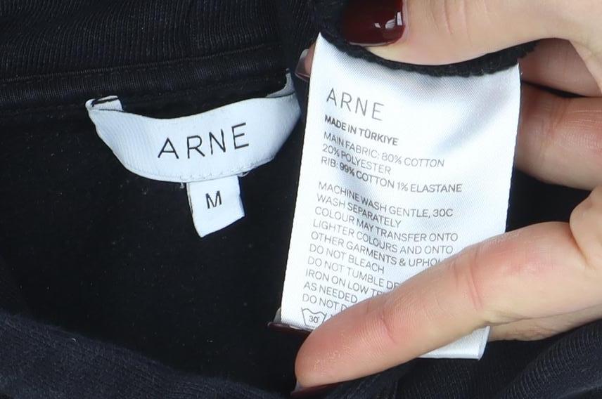 ARNE Women Black M Pullover Hoodie Cotton Blend Casual Sweatshirt
