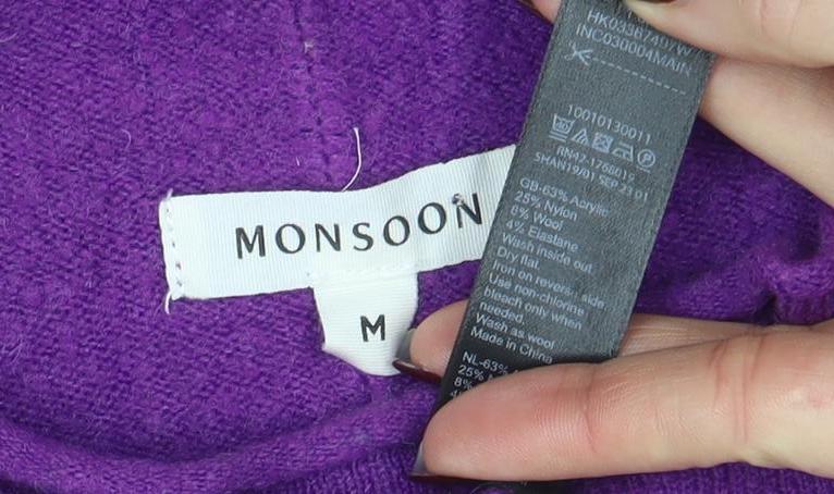 NOOSNOW Womens Purple Wool Blend Mock Neck Long Sleeve Jumper M