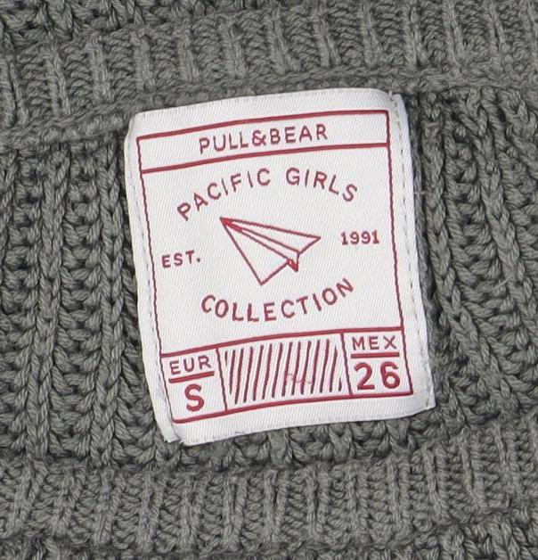 Pull&Bear Women Green Chunky-Knit Crew Neck Jumper Size S