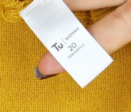 Tu Women’s Yellow Roll Neck Open-Knit Acrylic Jumper Size 20