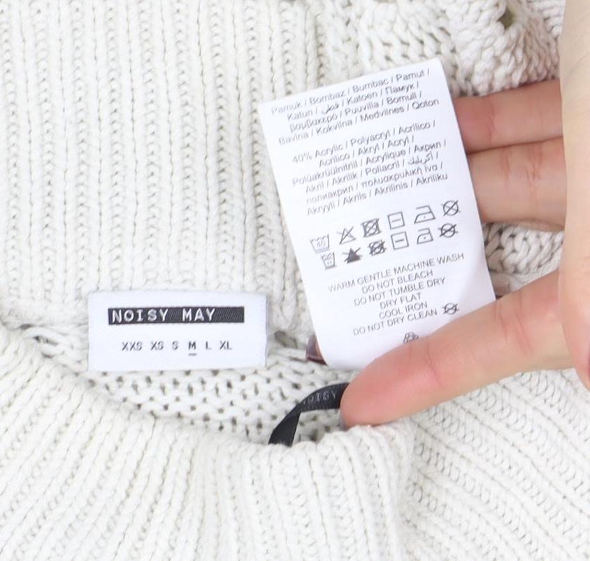 Noisy May Women Ivory High Neck Open Knit Cotton Jumper Size M