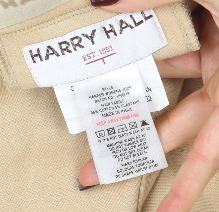 Harry Hall Women's Beige Cotton Stretch Jodhpurs Size 16 Slim Fit