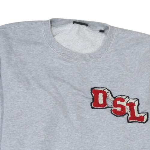 Diesel Men's Grey L Crew Neck Embroidered Logo Pullover Sweatshirt