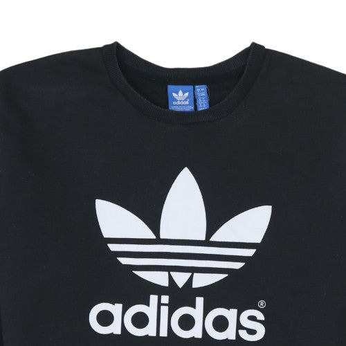 Adidas Womens Black Crew Neck Sweatshirt Size 8 Logo Print Pullover