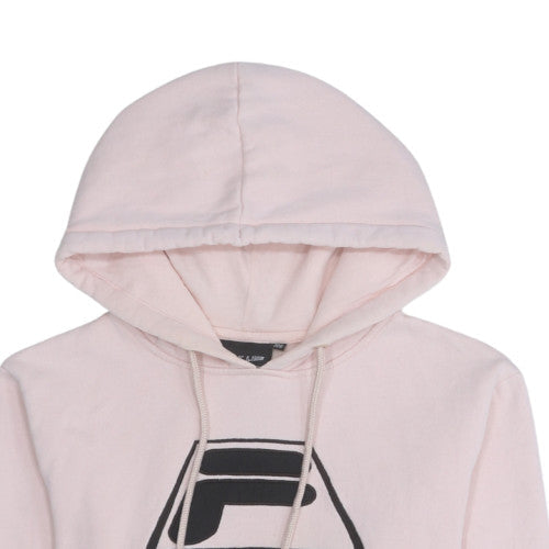 Fila Women Pink Pullover Hoodie Black Logo Cotton Blend Size L