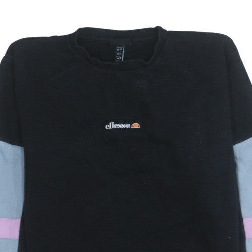 Ellesse Womens Black Colourblock Crew Neck Pullover Sweatshirt UK 10