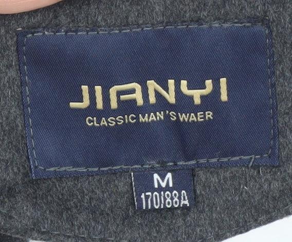 JIANYI Men's Grey Wool Blend Mid-Length Overcoat M