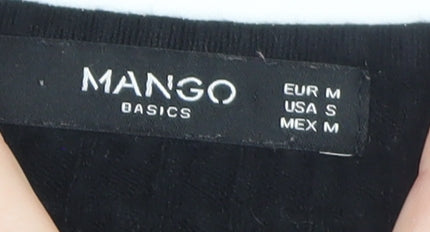 Mango Women Black V-Neck Cable Knit Long Sleeve Jumper Size 10