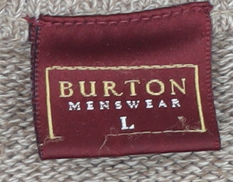 Burton Menswear Beige Wool Blend V-Neck Ribbed Men's Jumper L