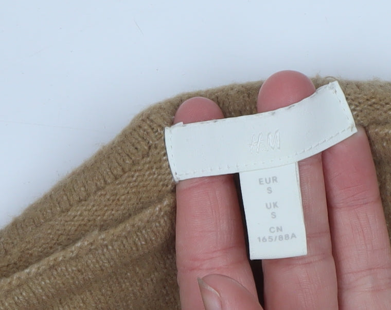 H&M Women Beige Wool Blend Square Neck Puff Sleeve Jumper Size S