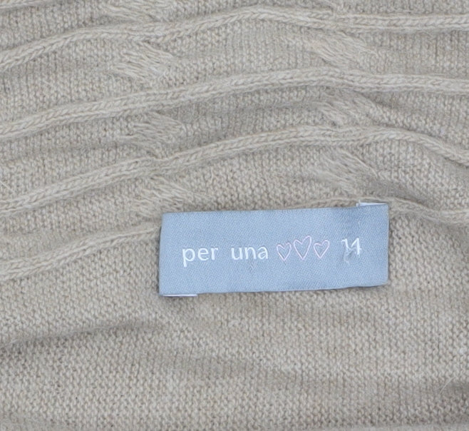 Marks & Spencer Women Beige Long Sleeve Cable-Knit Cardigan Size 14