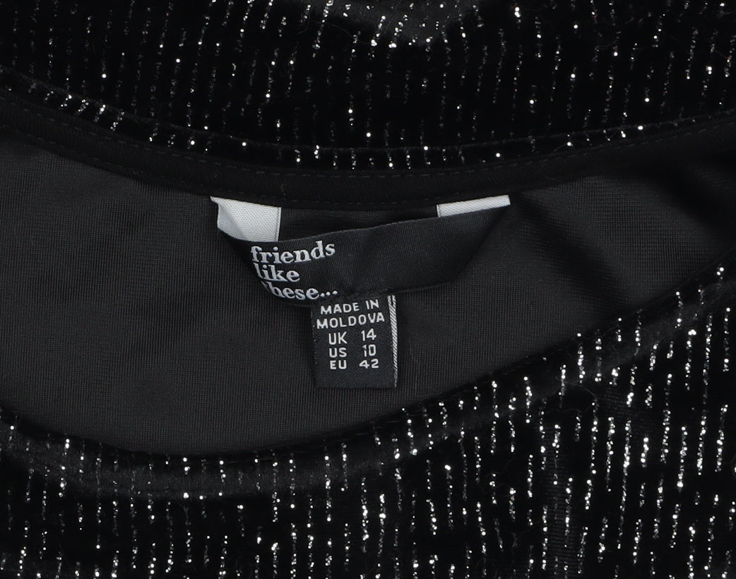 Friends Like These Women’s Black Glitter Velvet Midi Fit & Flare Dress Size 14