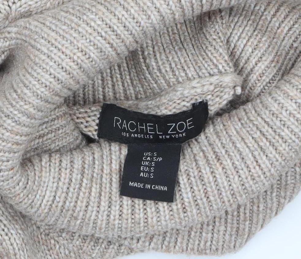Rachel Zoe Women Beige Roll Neck Cable Knit Long Sleeve Tunic Jumper S