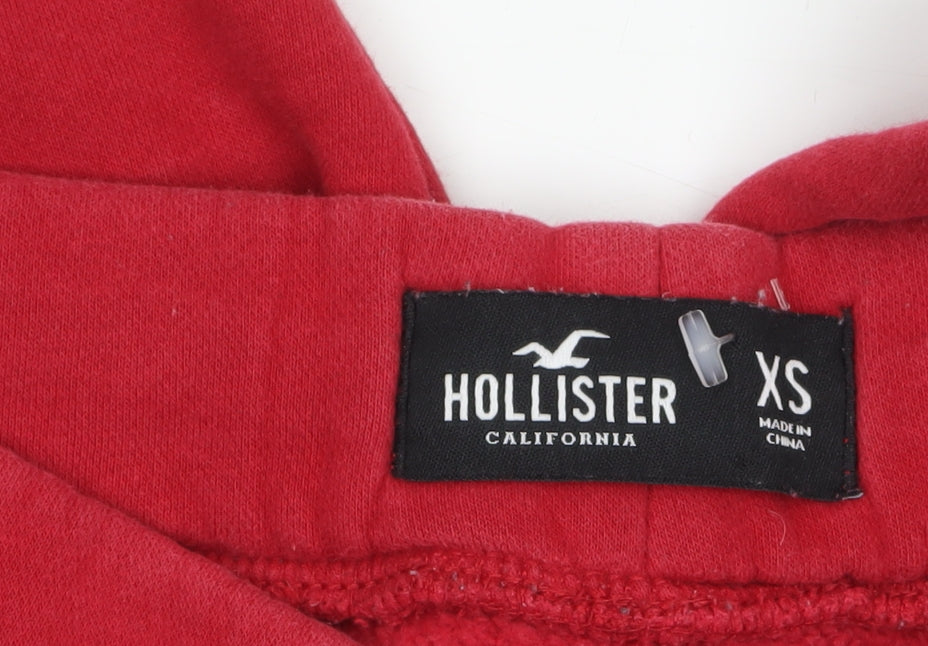 Hollister Men’s Red Jogger Trousers XS Fleece Logo Drawstring