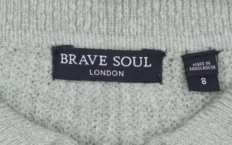 Brave Soul Women's Green Collared Henley Knit Jumper Size 8