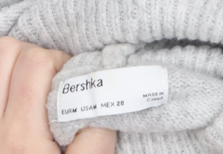 Bershka Women Grey Roll Neck Long Sleeve Knit Jumper Size M