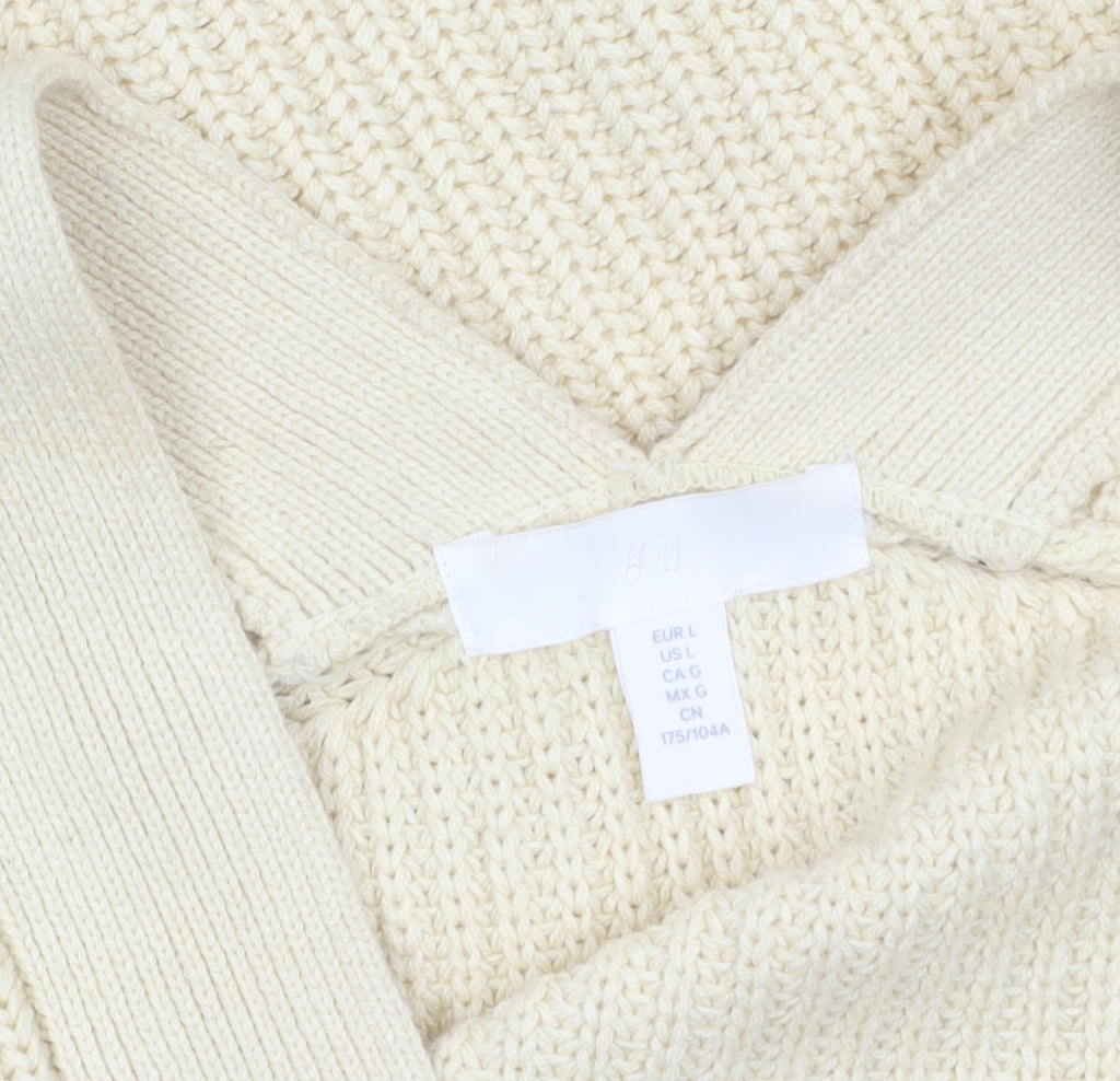 H&M Womens Beige Long Sleeve V-Neck Button Knit Cardigan L