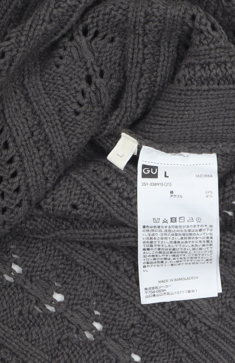 GU Women Grey Open Knit Button Cardigan Size L