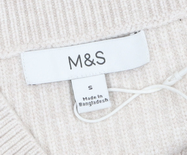 Marks & Spencer Womens Beige V-Neck Knit Jumper Small