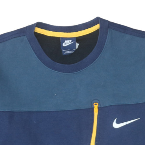 Nike Men's Blue Pullover Sweatshirt L Crew Neck Zip Pocket Sports Style