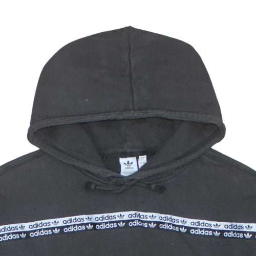 Adidas Womens Black Hooded Pullover Sweatshirt Size 14 Logo Trim