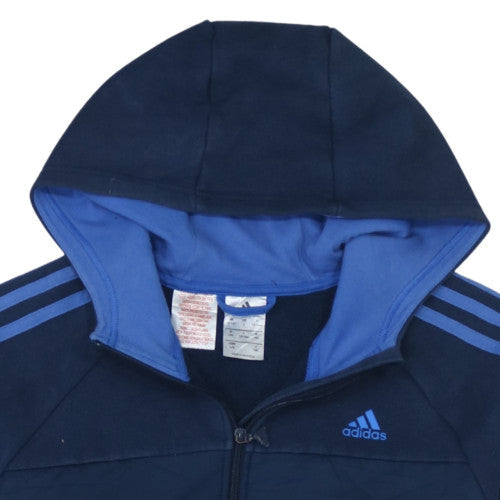 Adidas Boys Blue Full Zip Hoodie 13-14 Years Regular Fit Fleece Sweatshirt