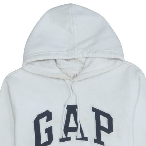 Gap Mens White Pullover Hoodie L Logo Fleece Sweatshirt