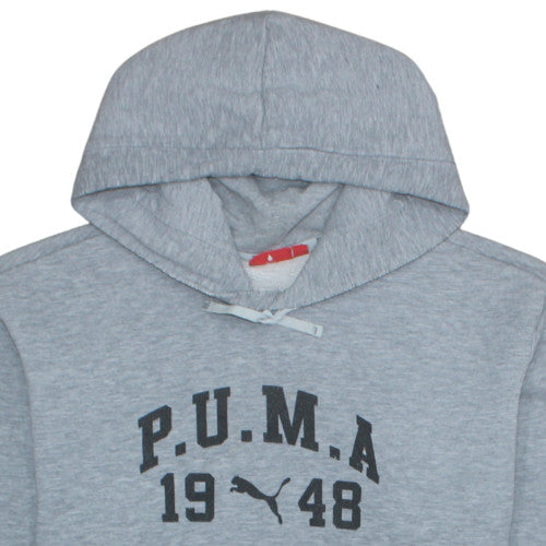 Puma Mens Grey Pullover Hoodie L Sports Logo Fleece Sweatshirt
