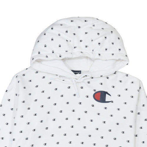 Champion Womens White Small Pullover Hoodie with Logo Print