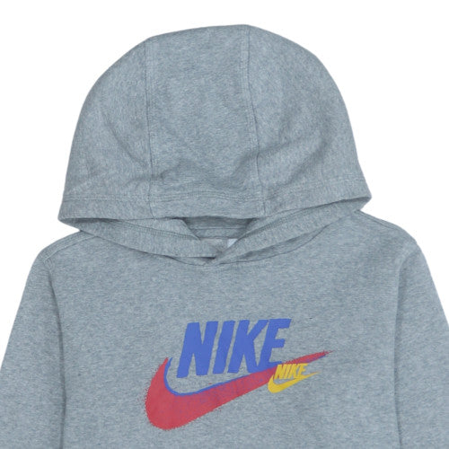 Nike Boys Grey XL Pullover Hoodie with Logo Graphic Print Fleece