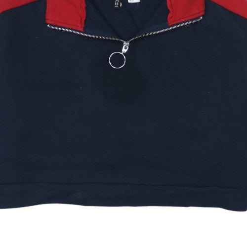 H&M Divided Womens Navy Red 1/4 Zip Cropped Sweatshirt Size 12