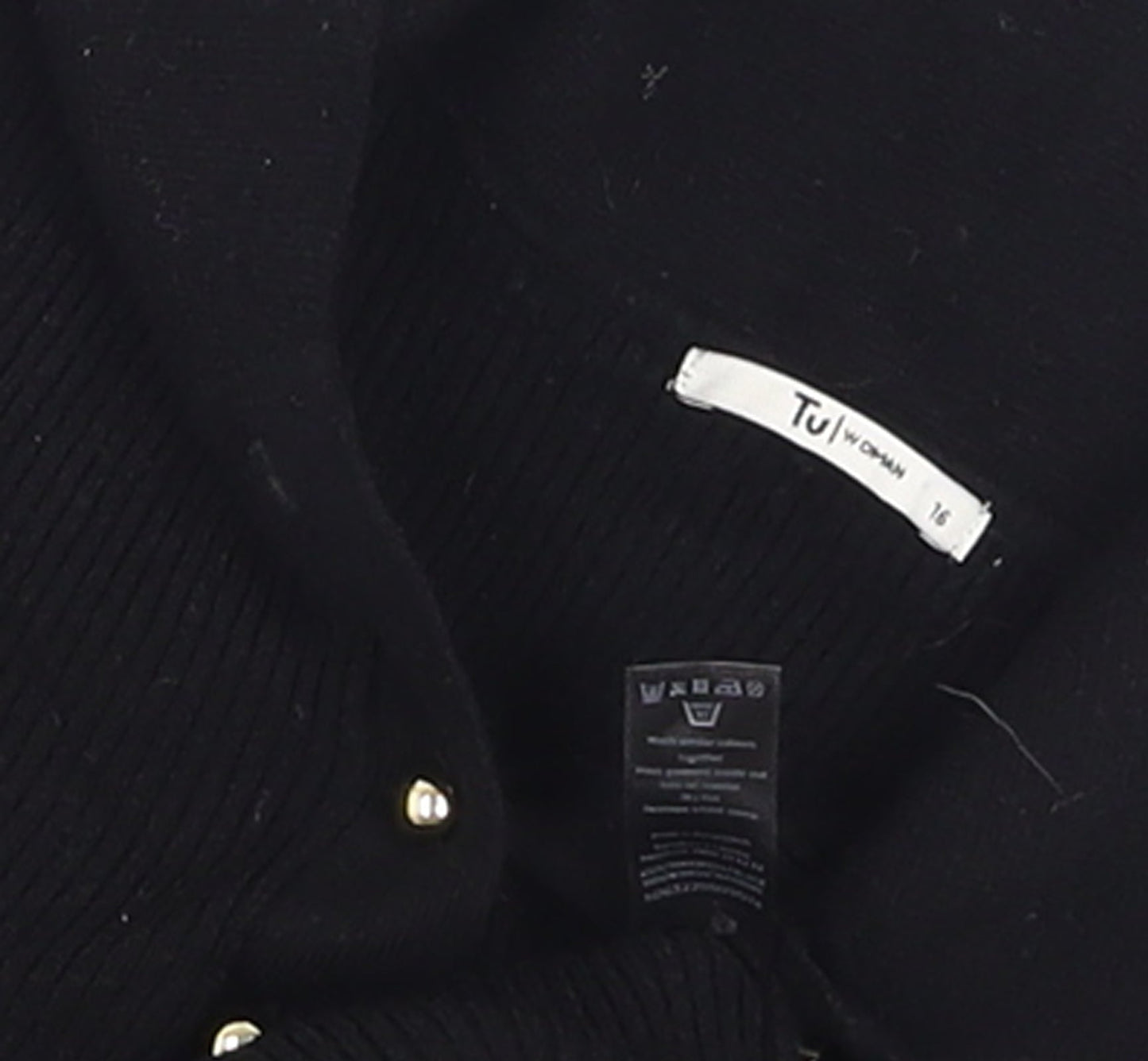 Tu Women Black Collared Henley Knit Jumper Size 16