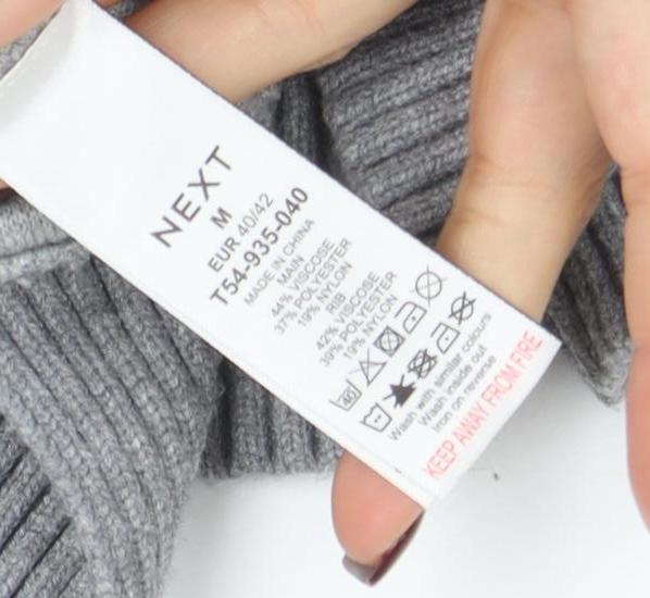 NEXT Women Grey Mock Neck Knit Jumper M Relaxed Fit Pullover