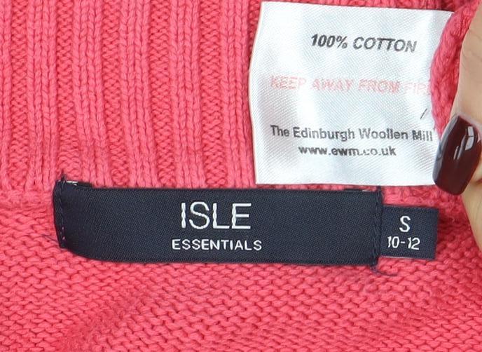 Isle Essentials Womens Pink Full Zip Cotton Cable Knit Jumper S