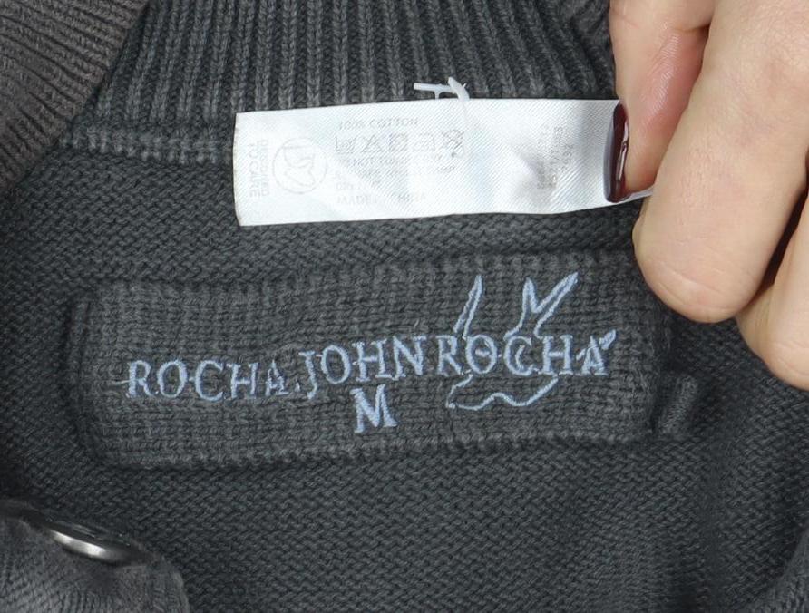 Rochas John Rocha Men’s Grey Cotton 1/4 Zip High Neck Jumper M