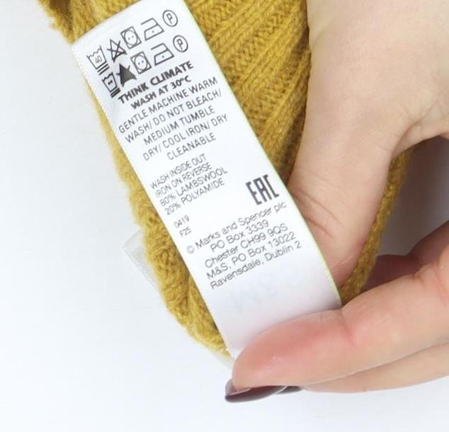 Marks & Spencer Women Yellow V-Neck Wool Blend Jumper Size 18