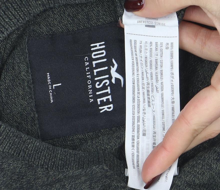 Hollister Men’s Grey Cotton Blend Crew Neck Pullover Jumper L
