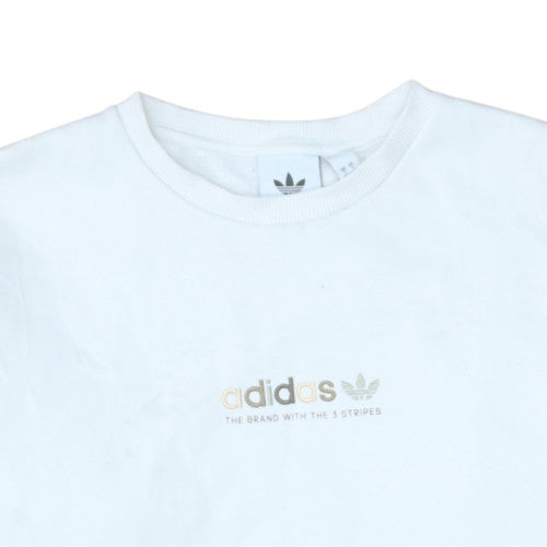 Adidas Men's White Logo Pullover Sweatshirt Crew Neck Fleece M