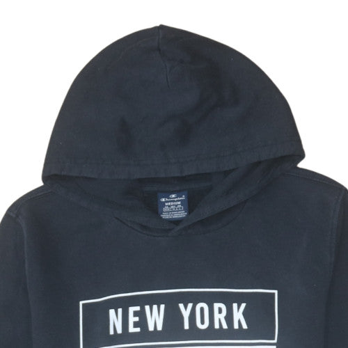 Champion Mens Black Pullover Hoodie Medium Graphic Print Fleece
