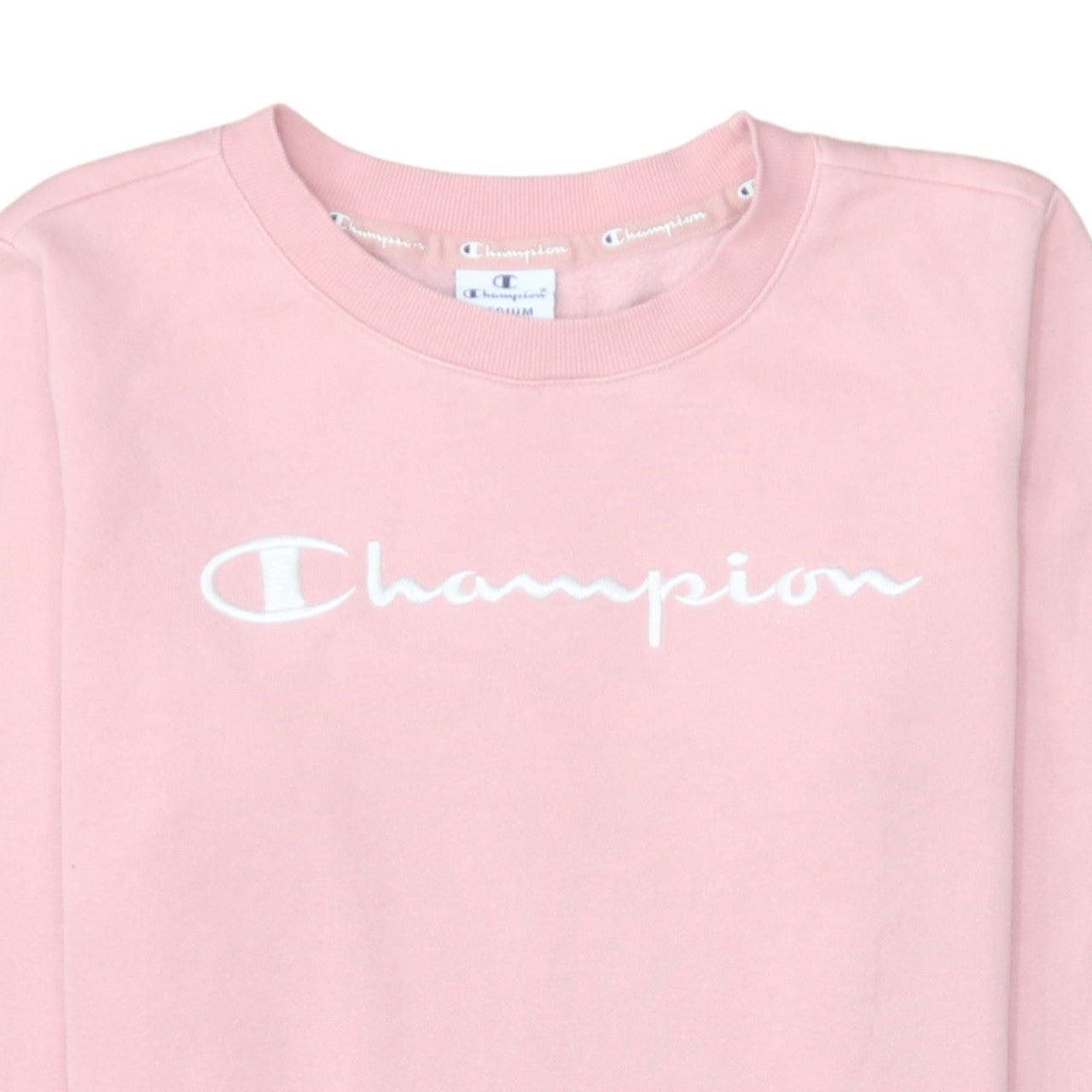 Champion Womens Pink Pullover Sweatshirt Medium Crew Neck Logo Cotton Blend