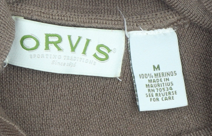 Orvis Women Brown Merino Wool Pullover Jumper M Long Sleeve Knit