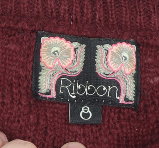 Ribbon Womens Red Textured Knit Crew Neck Jumper Size 8