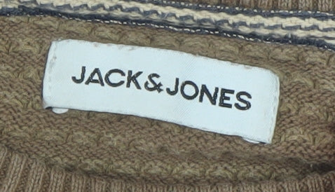 Jack & Jones Men's Brown Waffle-Knit Cotton Pullover Jumper Size L