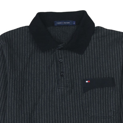 Tommy Hilfiger Men's Black Long Sleeve Striped Polo Shirt L