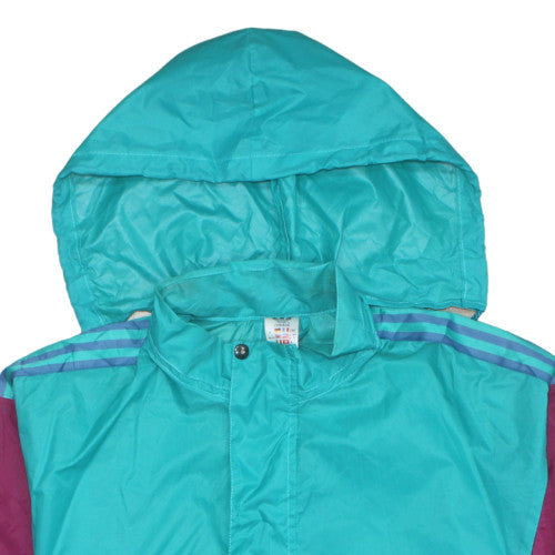 adidas Womens Blue Windbreaker Jacket Size 12 Retro Hooded 90s Style