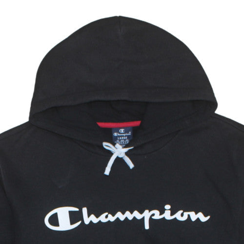 Champion Mens Black Pullover Hoodie L Regular Fit Logo Fleece