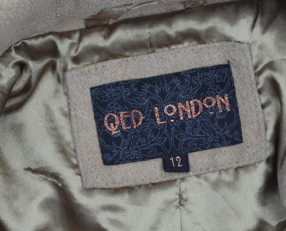QED London Women Beige Mid-Length Overcoat Size 12 Lined Classic Style