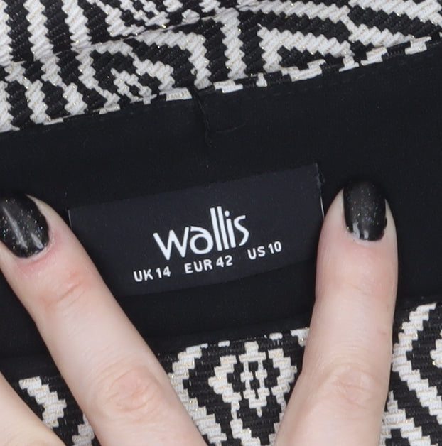 Wallis Women Black Geometric Sleeveless Shift Dress Size 14