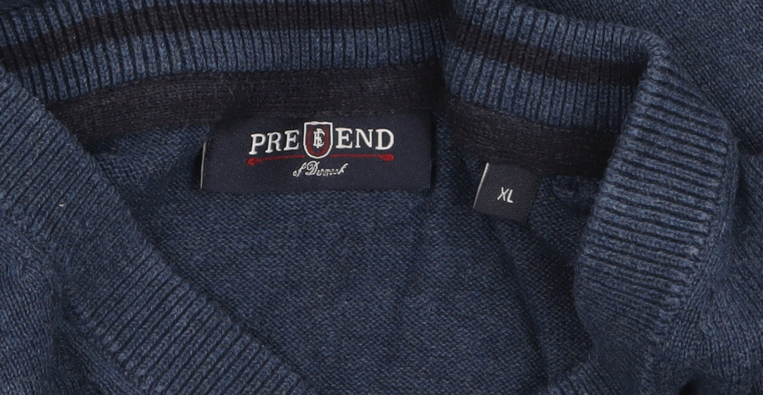 Pre End Men's Blue V-Neck Cotton Pullover Jumper XL