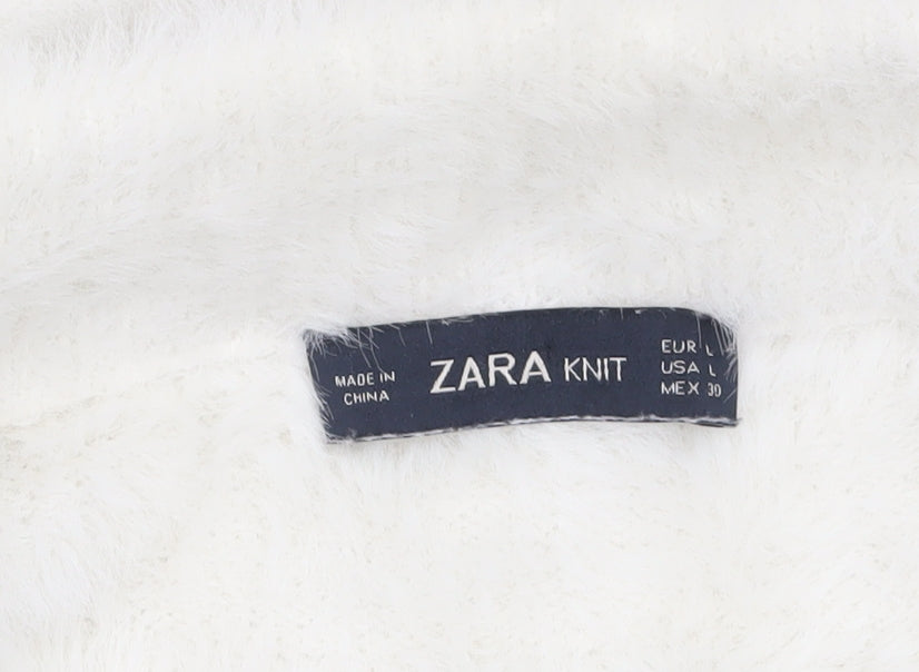 Zara Women White V-Neck Knit Pullover Jumper Size 14